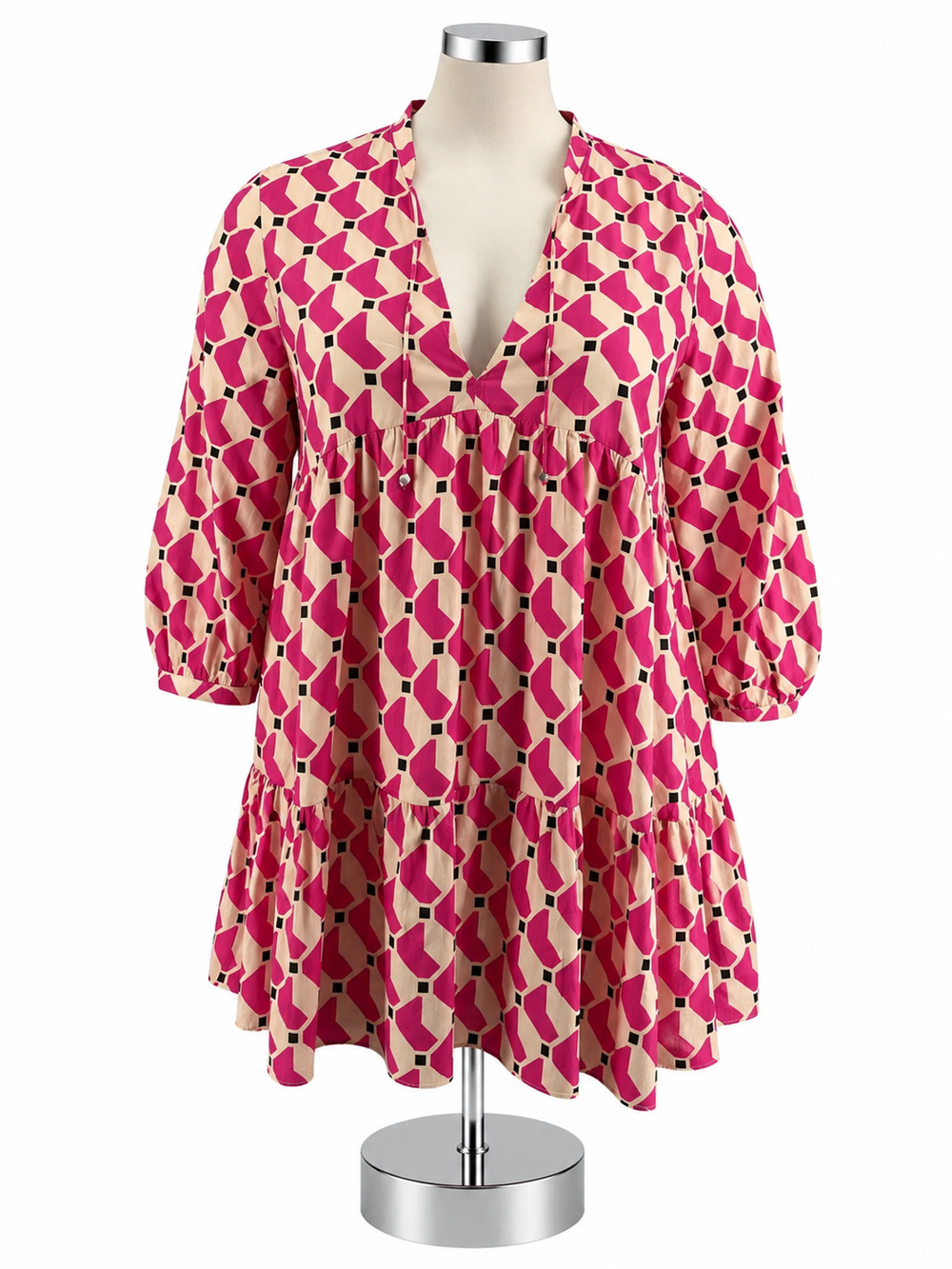 Zara The Mini Cadie Dress - Tan, Pink Geometric Print - Size XXL NWT